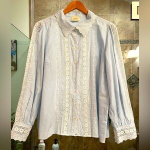 Sezane Claudio Shirt Ecru Blue Stripes - Size 12